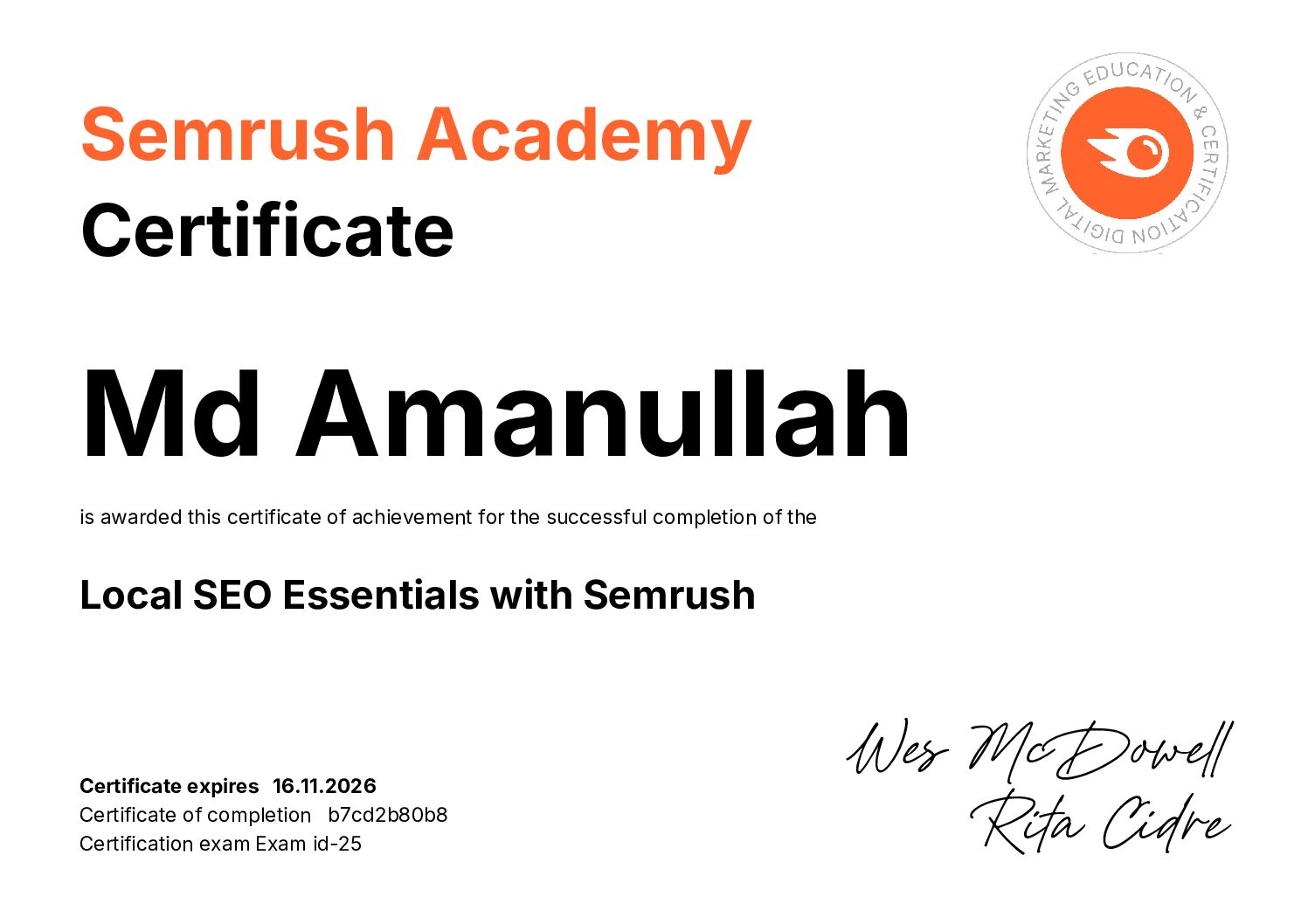 Home Amanullah Local Seo Certificate Pdf